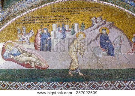 Ancient Mosaic In The Church Of The Holy Saviour In Chora In Istanbul, Turkey.