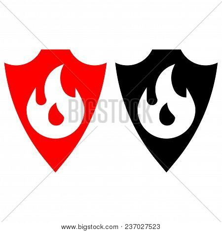 Sheild With Fire Protection. Vector Icon Flat Style