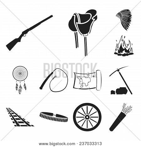 Attributes Of The Wild West Black Icons In Set Collection For Design.texas And America Vector Symbol