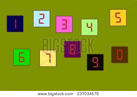 A Set Of Colored Cubes With Numbers For Children 1 2 3 4 5 6 7 8 9 0. Vector Illustration .