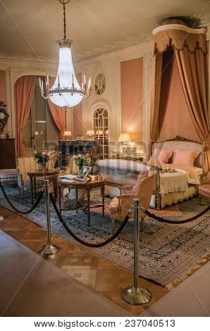 Utrecht, Northern Netherlands - June 28, 2017. Furniture In Luxurious De Haar Castle Bedroom, Near U