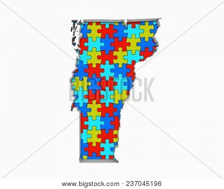 Vermont VT Puzzle Pieces Map Working Together 3d Illustration