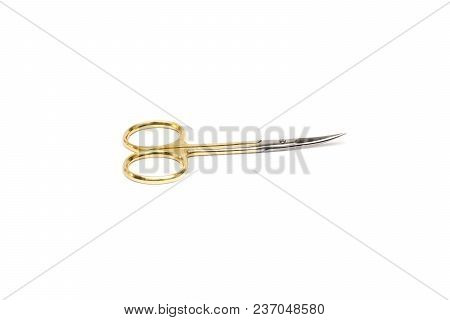 Yellow Manicure Scissors On White Background, Beauty And Nail Care