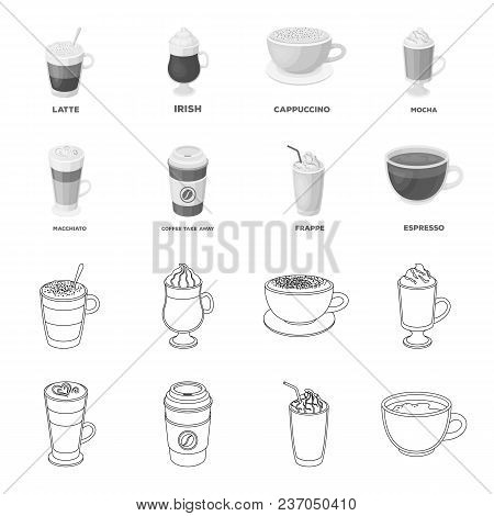 Mocha, Macchiato, Frappe, Take Coffee.different Types Of Coffee Set Collection Icons In Outline, Mon