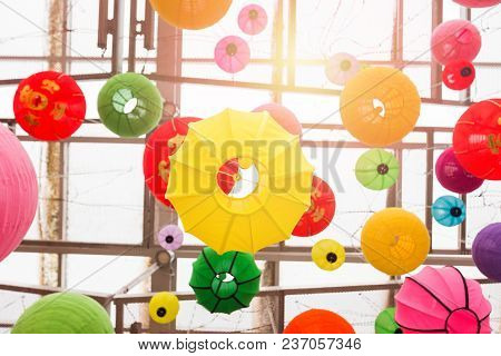 Colorful Folding Paper Lantern On The Ceiling,ceiling Light Chinese New Year