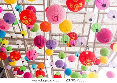 Colorful Folding Paper Lantern On The Ceiling,ceiling Light Chinese New Year