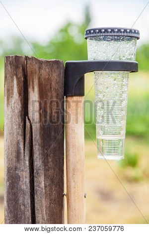Meteorology With Rain Gauge In Garden
