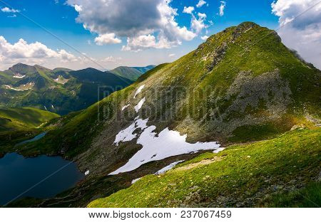 Saua Caprei Peak Of Fagarasan Mountains. Gorgeous Summer Landscape Of Southern Carpathians In Romani