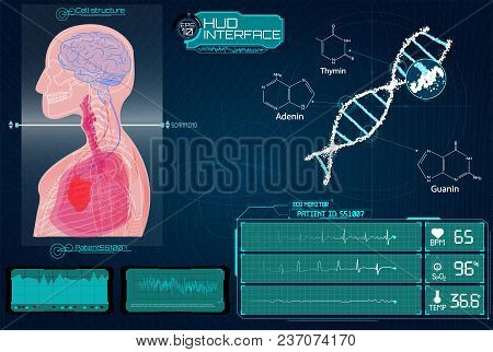 Head Up Display (hud) Ui For Medical App, Futuristic Medical Hud Interface, Virtual Graphic Touch Ui