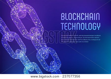 Block Chain. Crypto Currency. Blockchain Concept. 3d Wireframe Chain With Digital Code. Editable Cry