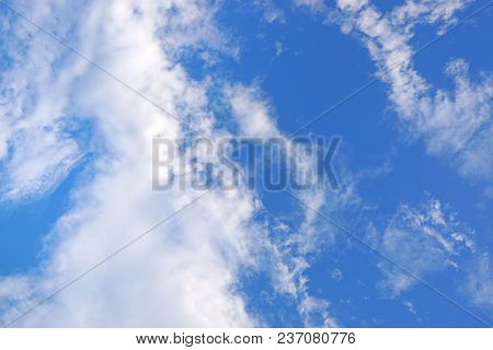Beautiful Nature Blue Sky With Clouds, Sky Clouds Background, Cloudscape Concept. Space For Text In 