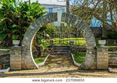 Historic moon gate in a Bermuda park.