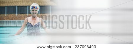 Old woman in Swimming pool with transition