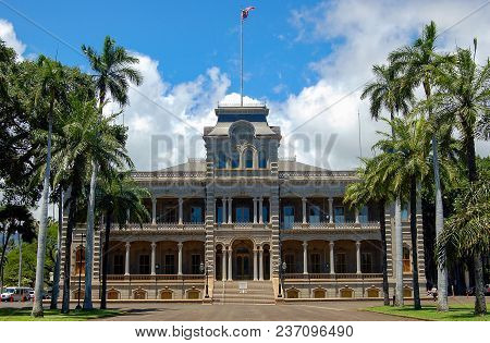 The Facade Of The Iolani Palace, The Royal Residence Of The Late Rulers Of The Kingdom Of Hawaii - H