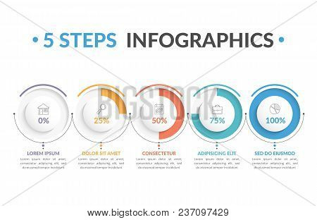 Infographic Template With Five Round Progress Indicators, Five Steps Infographics, Workflow, Process