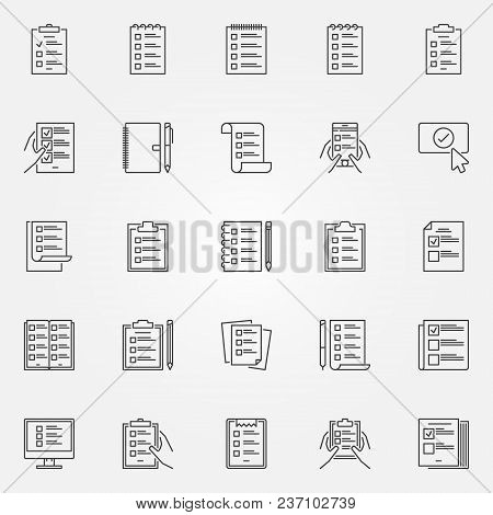 To Do List Icons Set. Vector Collection Of Check List And Tasklist Outline Symbols Or Logo Elements
