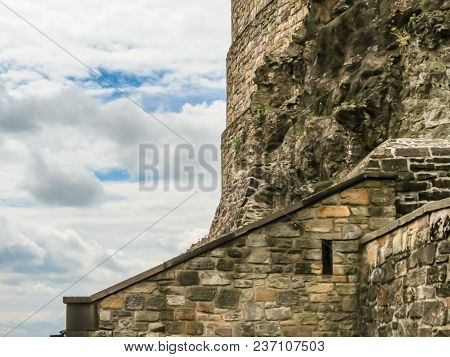 Aicient Walls Of The Edinburgh Castle. Edinburgh, Scotland, Uk