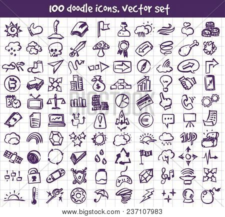 Vector Doodle Icons Set. Stock Cartoon Signs For Design.