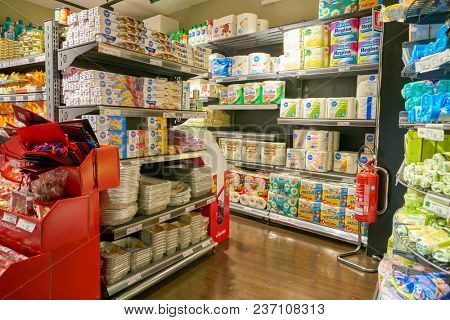 ROME, ITALY - CIRCA NOVEMBER 2017: inside a grocery store in Rome.