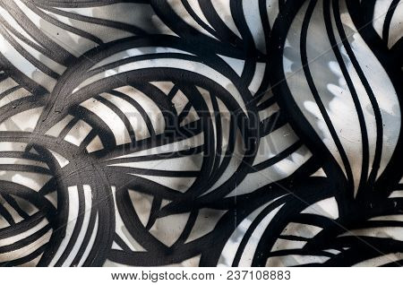 Abstraction Black And White Lines. Curved Geometric Shapes.