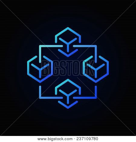 Blockchain Blue Vector Icon. Block Chain Technology Modern Concept Sign Or Logo Element On Dark Back
