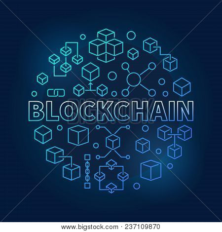 Blockchain Technology Blue Modern Round Illustration Made With Block Chain Outline Concept Icons And
