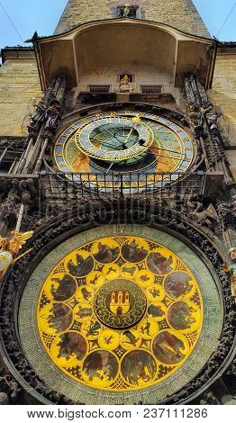 Old Town Hall Tower (staromestska Radnice) With Astronomical Clock In Prague, Czech Republic
