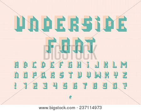 Underside Font. Vector Alphabet Letters And Numbers. Typeface Design.