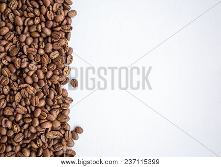Coffee Beans On Grey Background Natural Light Selective Focus
