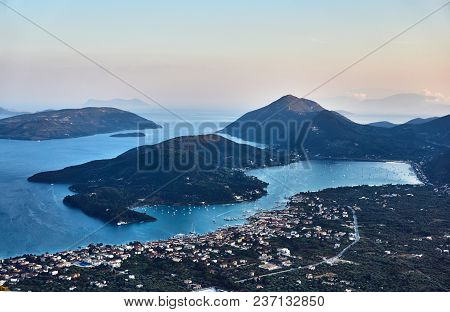 The Bay, Port And City Of Nydri On The Island Of Lefkada In Greece