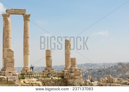The Temple Of Hercules In The Citadel Of Amman, Jordan.