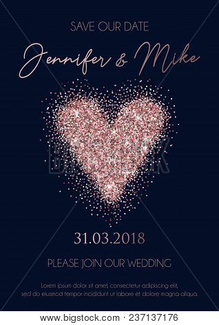 Save Our Date Wedding Invitation Design. Elegance Template For Engagement Or Wedding With Rose Gold 