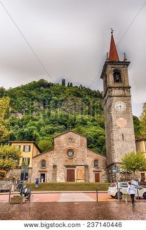 Facade Of St. George's Church In Varenna, Lake Como, Italy