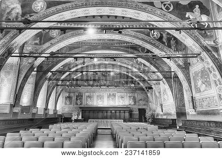 Perugia, Italy - January 12: Interiors Of Sala Dei Notari, Former Council Chamber Inside Palazzo Dei