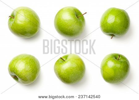 Green Apples Isolated On White Background. Granny Smith Apples. Top View