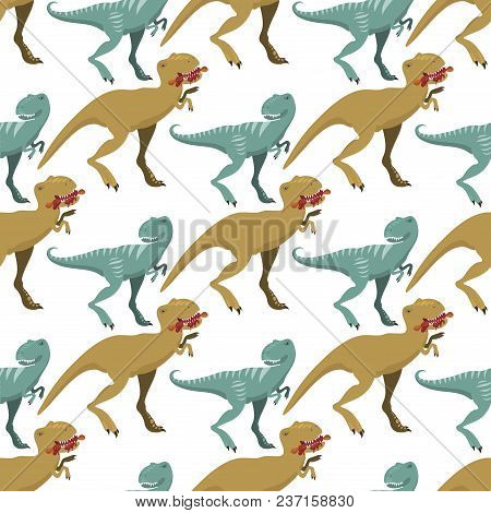 Cute And Scary Dinosaurs Vector Collection. Tyrannosaurus T-rex Danger Creature Force. Wild Jurassic