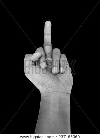 Fuck You Hand Sign, Hand Gesture, Isolated On Black Background