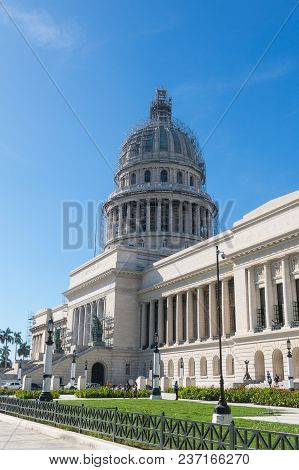Havana, Cuba - January 16, 2017: Famous National Capitol (capitolio Nacional) Building. The National