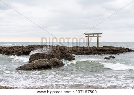 Oarai isosaki shrine Torii in the sea 