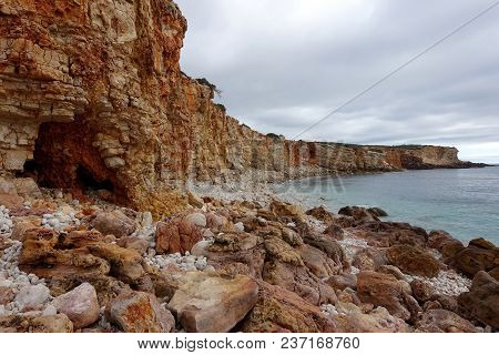 Rocky Coastline In Portugal In The Winter