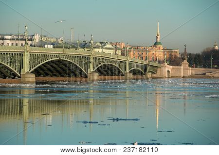 The Troitsky Bridge Across The Neva