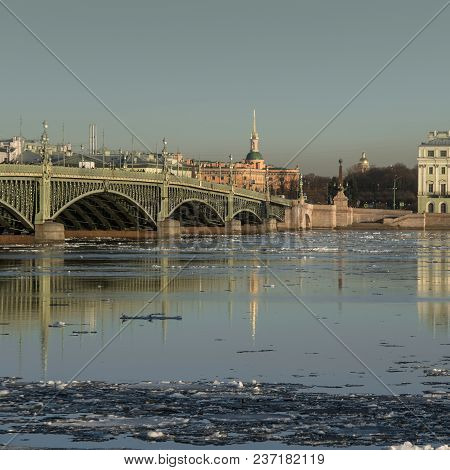The Troitsky Bridge Across The Neva