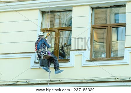 St. Petersburg, Russia - April, 15, 2018: Steeplejack works in St. Petersburg