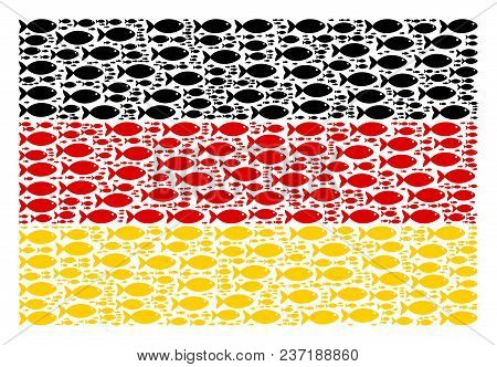 Germany State Flag Pattern Organized Of Fish Pictograms. Vector Fish Icons Are Composed Into Geometr