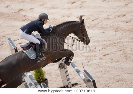 VALENCIA, Spanje - 8 mei: Rider Michaels, paard Kismet, Duitsland in de Global Champions Tour Valencia