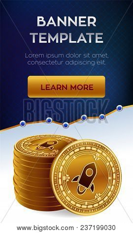 Stellar. Stack Of Golden Coins With Stellar Symbol. Cryptocurrency Editable Banner Template. 3d Isom