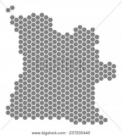 Grey Hexagonal Angola Map. Vector Geographic Map In Gray Color On A White Background. Vector Concept