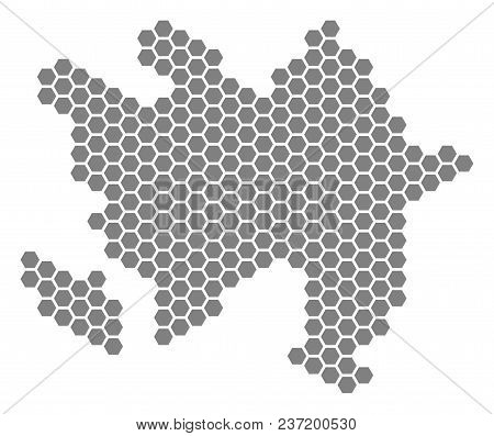 Grey Hexagon Azerbaijan Map. Vector Geographic Map In Grey Color On A White Background. Vector Compo