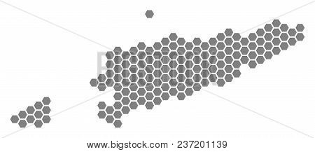 Grey Hexagon East Timour Map. Vector Geographical Map In Gray Color On A White Background. Vector Pa