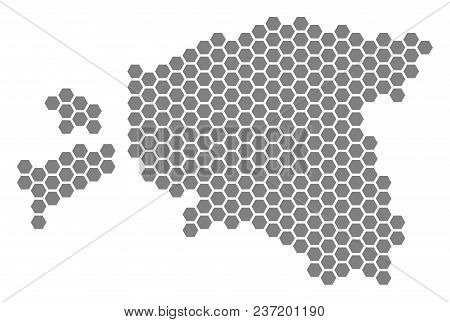 Gray Hexagon Estonia Map. Vector Geographical Map In Gray Color On A White Background. Vector Mosaic